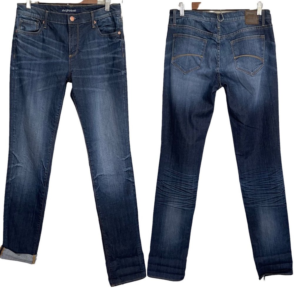 Driftwood Women's Dark Wash Whiskered Mid Rise Straight Leg Jeans Size 27